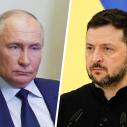 photos of Vladimir Putin and Volodymyr Zelenskyy
