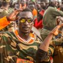 Niger's military-government supporters take part in a demonstration in front of a French army base in the capital Niamey