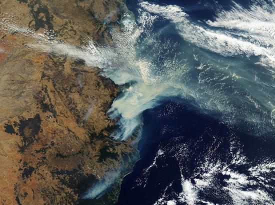 satellite image of numerous bushfires ablaze in western Australia, December 2019
