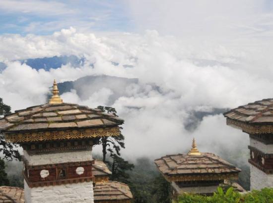 a cluster of Buddhist shrines high in the mountains of Bhutan. 
