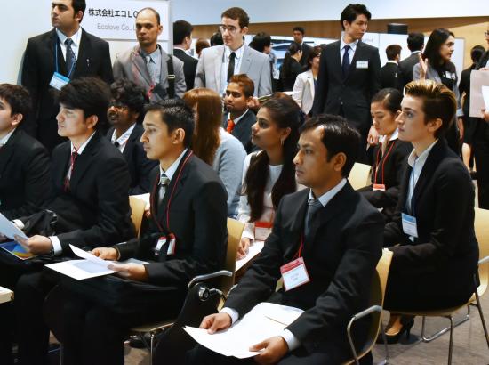 International students from mostly Asian countries attend job fair in Tokyo.