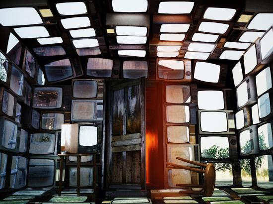 room created by screen images - photo of artwork 'Illusion of Consciousness' by Andrew Bobir