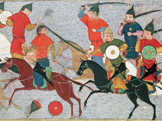 Battle between Mongols & Chinese (1211). Jami' al-tawarikh, by Rashid al-Din, 14th century.