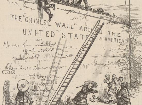 Thomas Nast political cartoon, 1870: "Throwing Down the Ladder by Which They Rose"