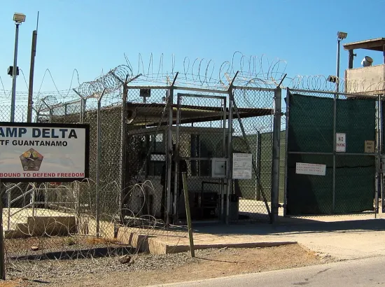 The entrance to a detention facility at Camp Delta, Guantánamo Bay, Cuba