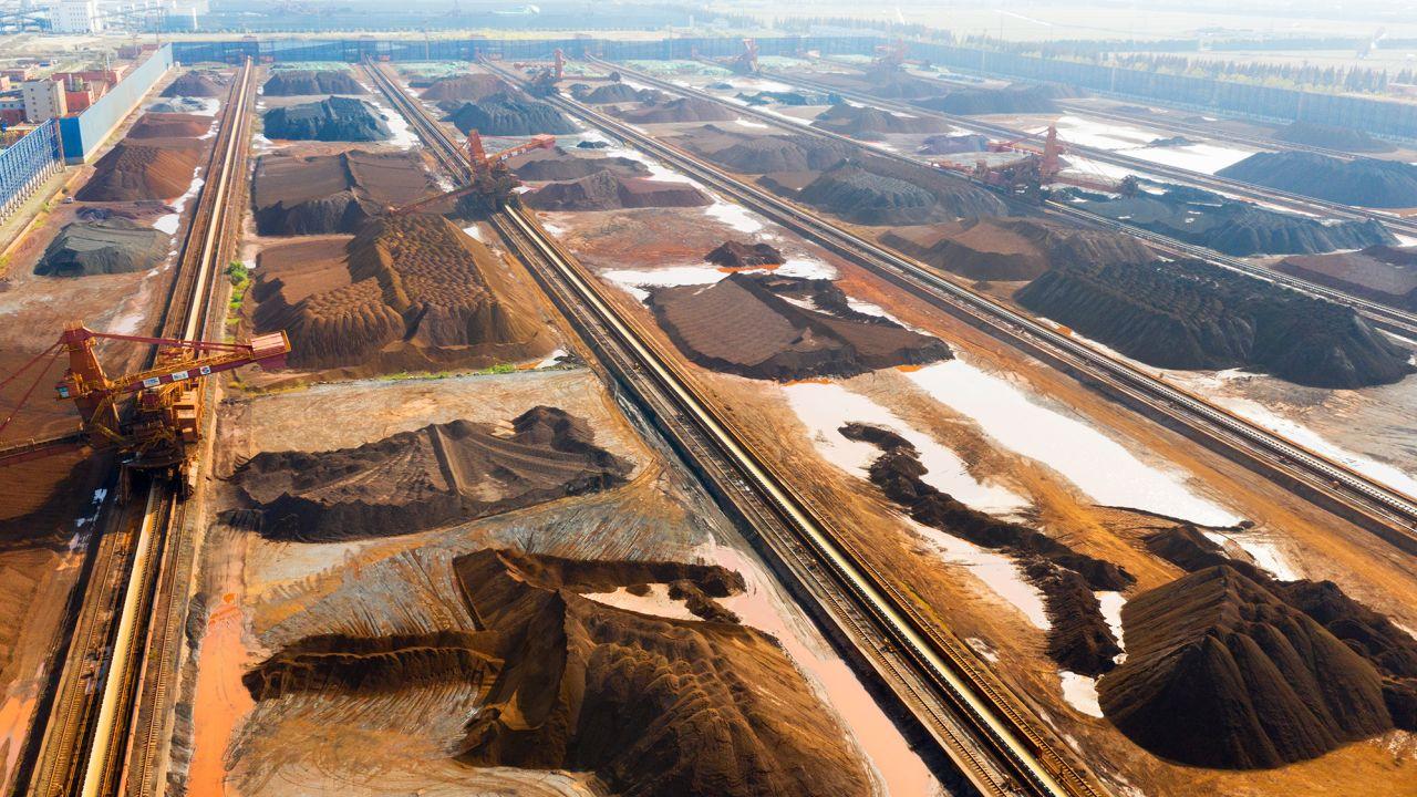 iron ore storage yard in Taicang Port, Jiangsu Province, China