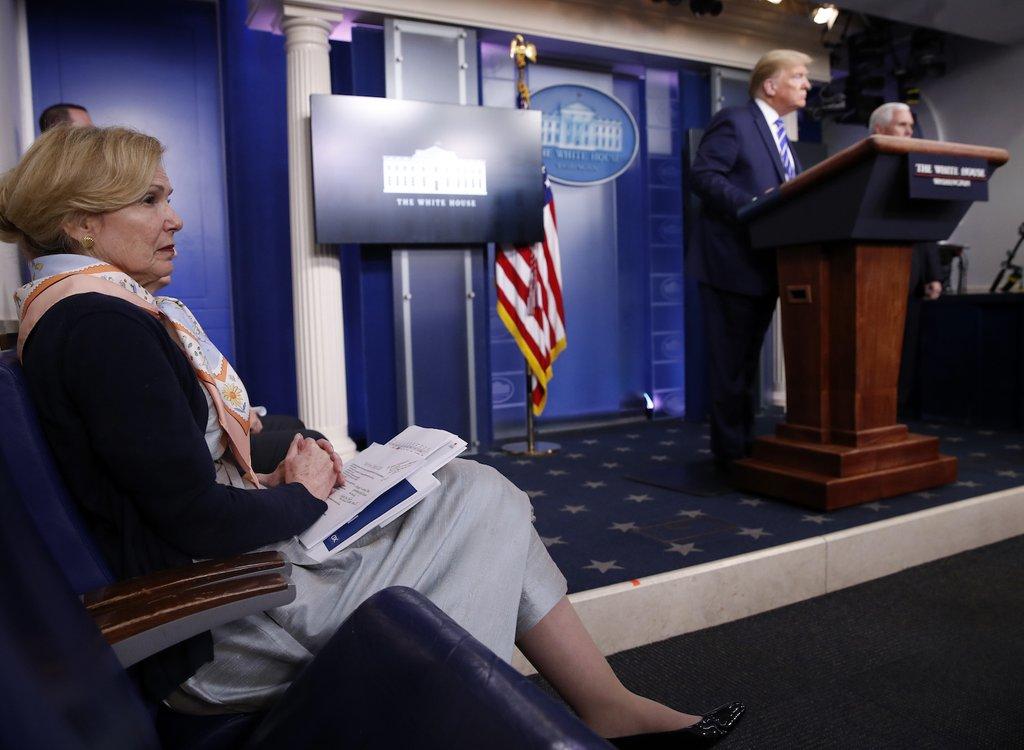 Dr. Deborah Birx, White House coronavirus response coordinator, looks on as President Trump brainstorms possible COVID-19 cures