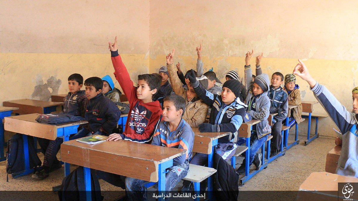 images of beauty (wooded landscape) and normalcy (children in a schoolroom) purporting to be Mosul & environs