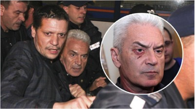 Bulgarian populist politician Volen Siderov gets into a fight