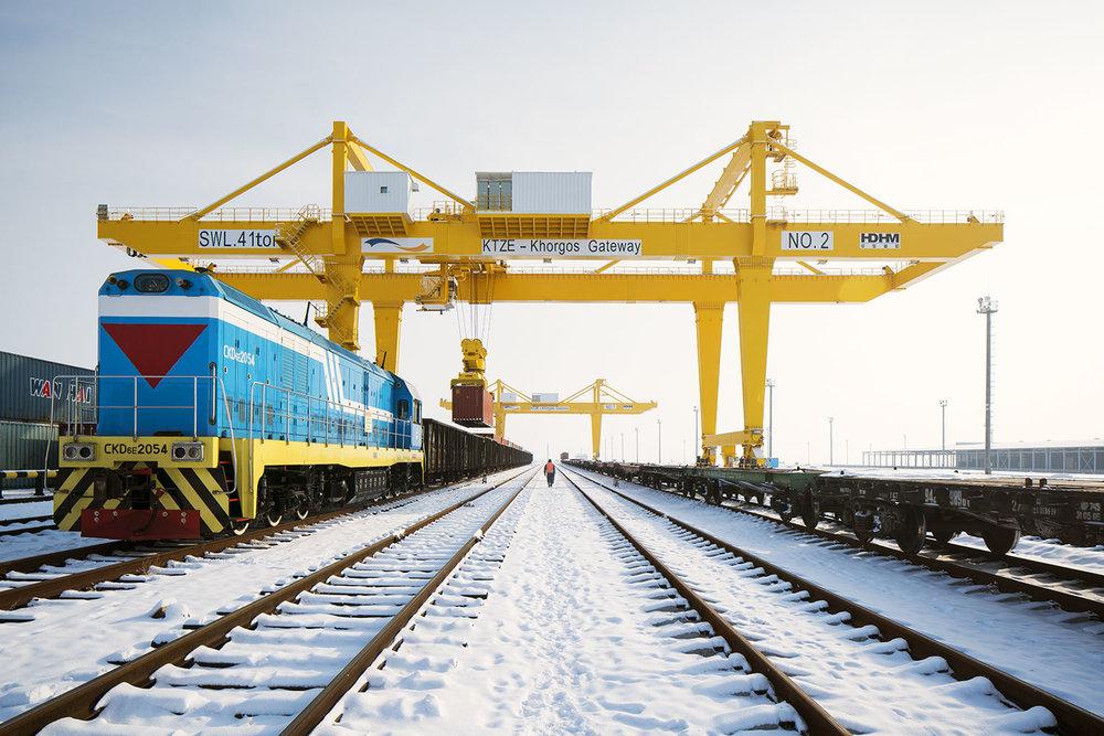 Khorgos Gateway, a dry port on the China-Kazakh border, considered a key cargo hub on the new Silk Road