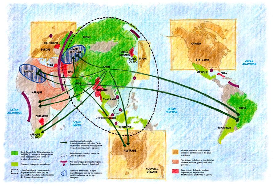 Le Monde Diplomatique world map showing future dominant economic power in East Asia