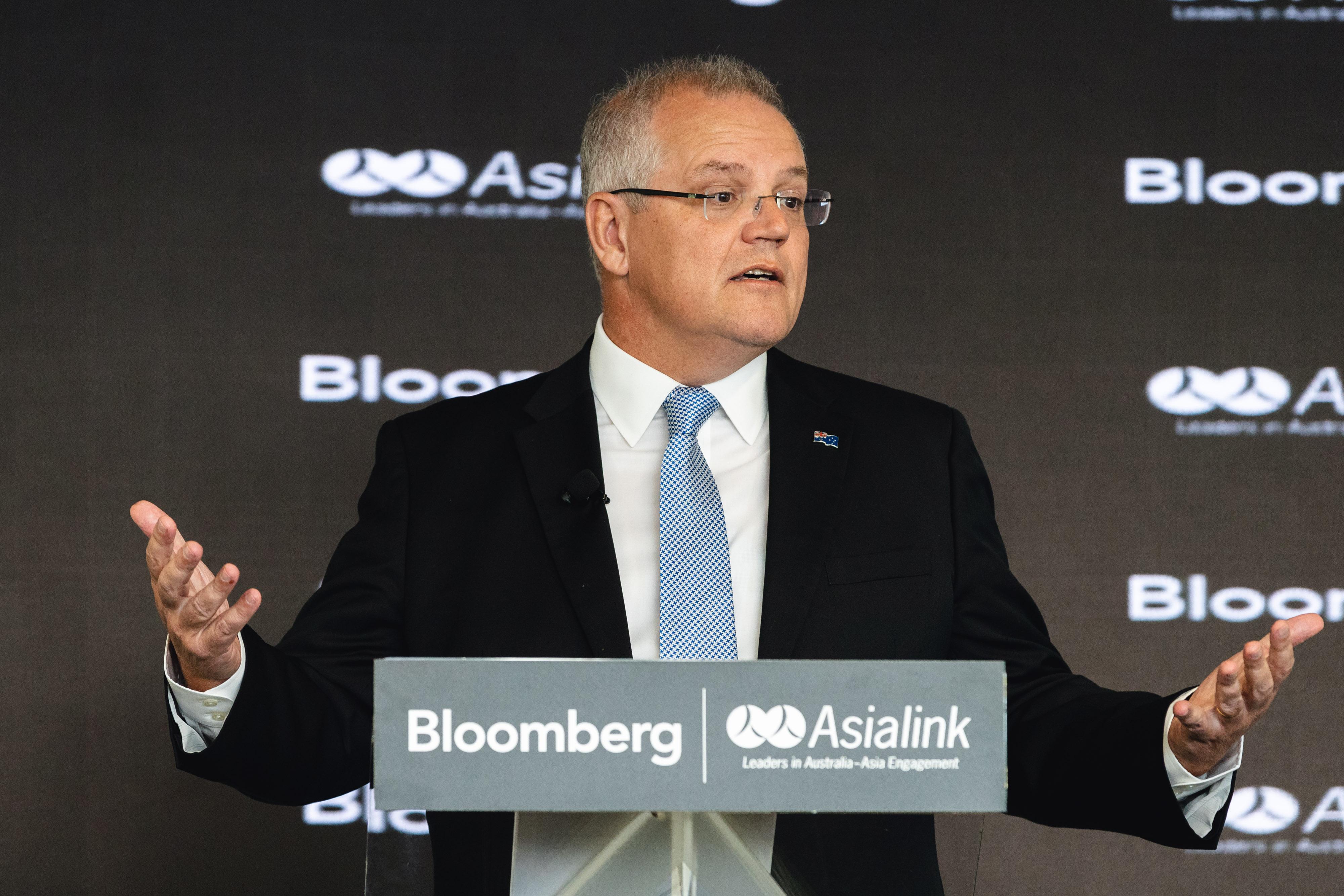 Former Prime Minister Scott Morrison delivers an address in his first major foreign policy address of his new term at an Asialink/Bloomberg event in Sydney