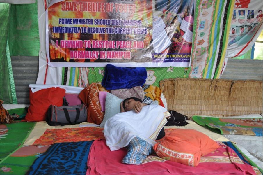 Manipuri transgender activist Malem Thongam started a hunger strike on February 22, 2024 demanding the Government of India to end the ethnic violence and restore peace in Manipur. (Photo: Robinson Wahengbam)
