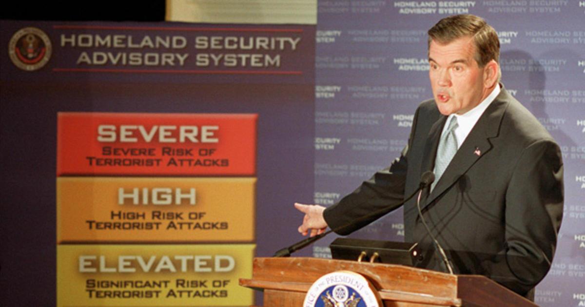 Homeland Security Secretary Tom Ridge introduces terror alert color coding system, March 2, 2002