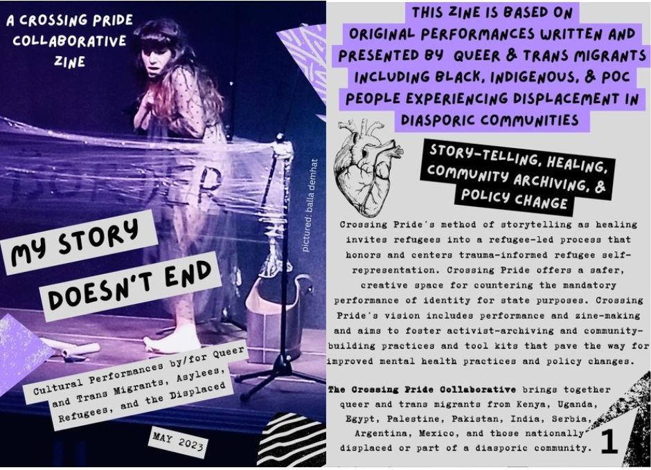 Cover of the zine program for the performance of My Story Doesn’t End, 2024; Image 2: Page 2 credits from zine program for the performance of My Story Doesn’t End, 2024].