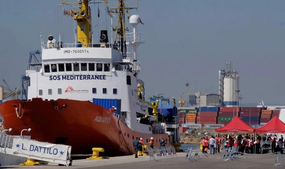 rescue ship Aquarius carrying hundreds of migrants docks in Valencia, Spain