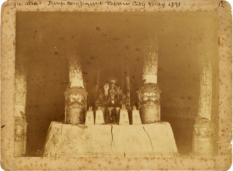 Cyril Punch, earliest known photograph of an altar in the oba's palace in Benin City, 1891.