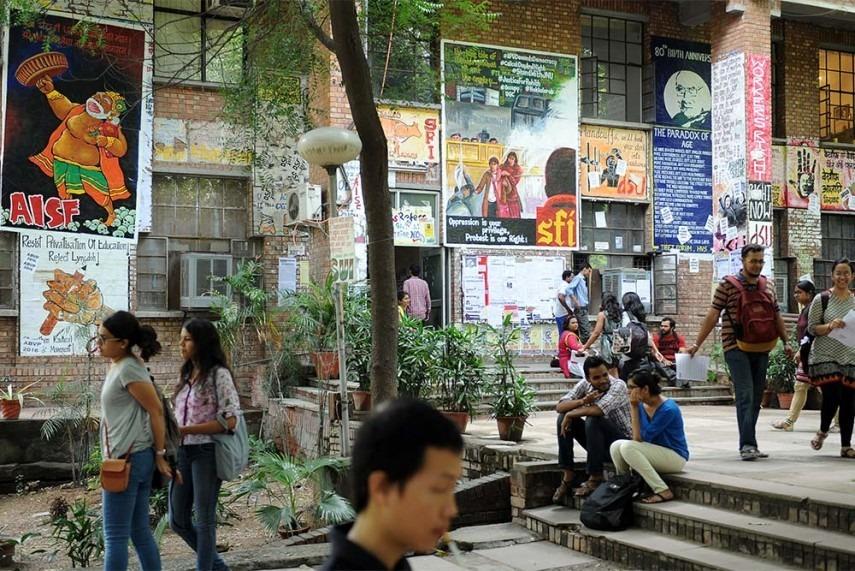 students on campus of Jawaharlal Nehru University in New Delhi, India