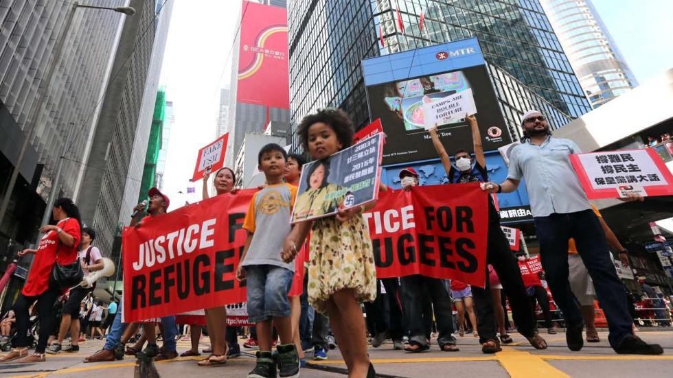 World Refugee Day street protest in Hong Kong, June 2016
