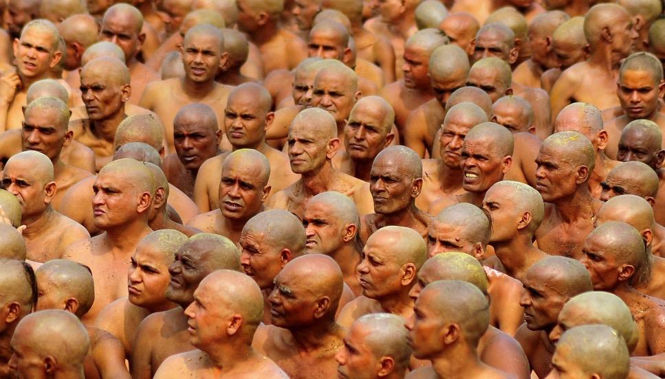 Naga Sadhu initiates at the Maha Kumbh festival in Allahabad