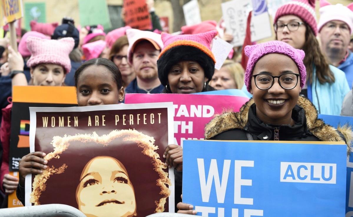 photo of protestors at Women's March on Washington, January 2017.