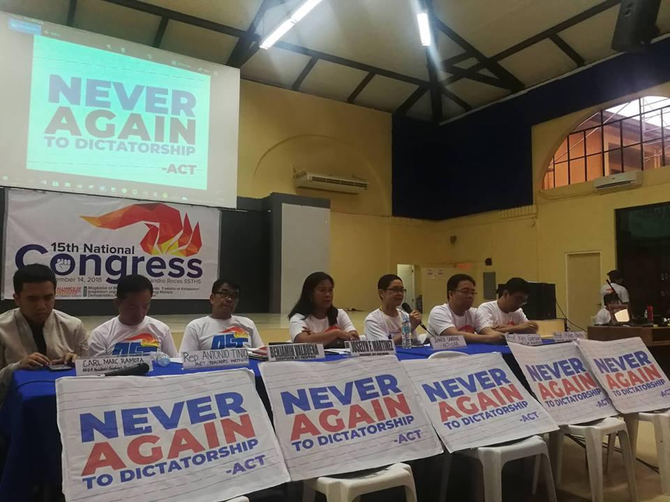 Educators from the Philippine Alliance of Concerned Teachers protest in 2018