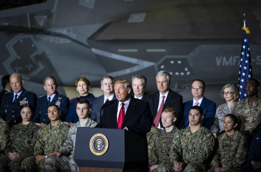 Donald Trump speaks at Joint Base Andrews after signing bill creating the U.S. Space Force