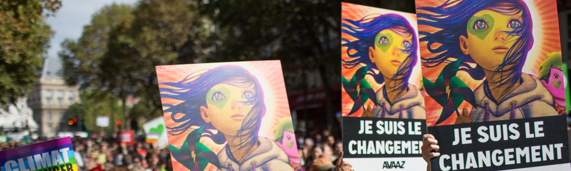 "Je suis le changement" banners - Global Climate March, Paris, France 2014