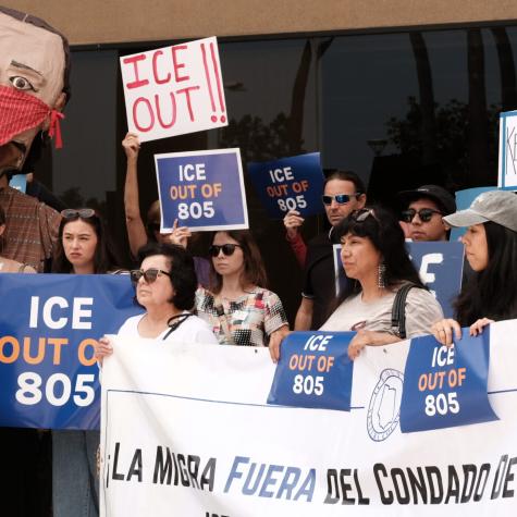 A coalition of farmworkers, advocates, industry growers, nonprofits and California’s ICE raid Rapid Response network spotlight the impacts of escalated workplace raids at a press conference in Santa Maria on Thursday, June 12. (Courtesy: Central Coast Alliance for a United Economy)