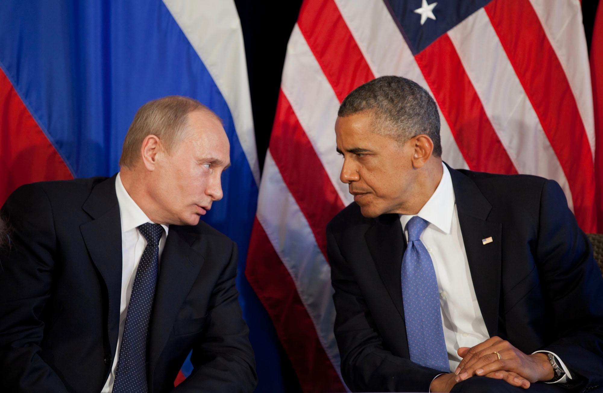 Vladimir Putin and Barak Obama at a bilateral meeting in 2012