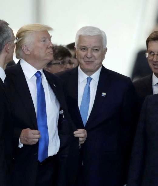 Trump after pushing aside Montenegro Prime Minister Dusko Markovic at NATO meeting, May 25, 2017