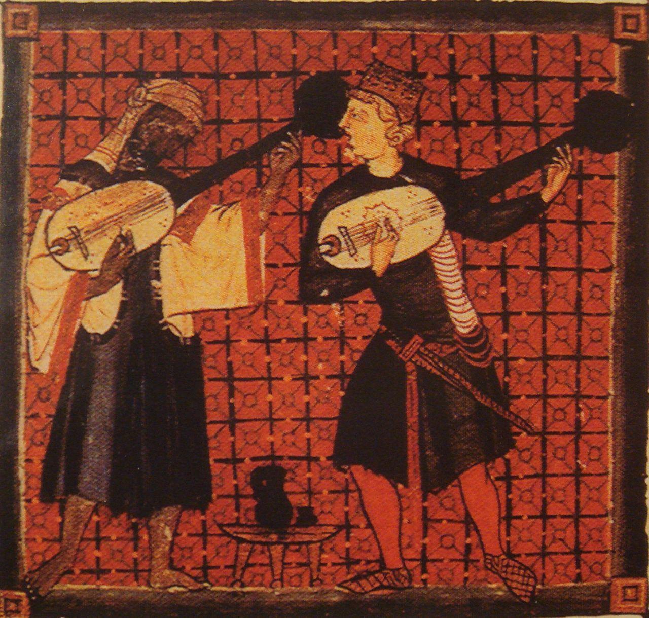 Christian and Muslim playing ouds - Miniature of Catinas de Santa Maria. by King Alfonso X