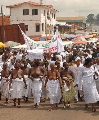 Women protest naked in Ekiti, Nigeria, in September 2009 over gubernatorial election fraud
