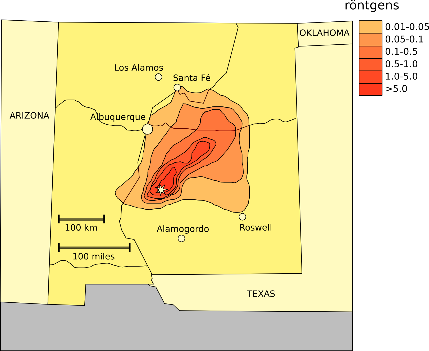 Thanks, Stephen -- okay, I see what you mean. Could I change the caption to read:  "Map of New Mexico showing the contested official area of Trinity test fallout.