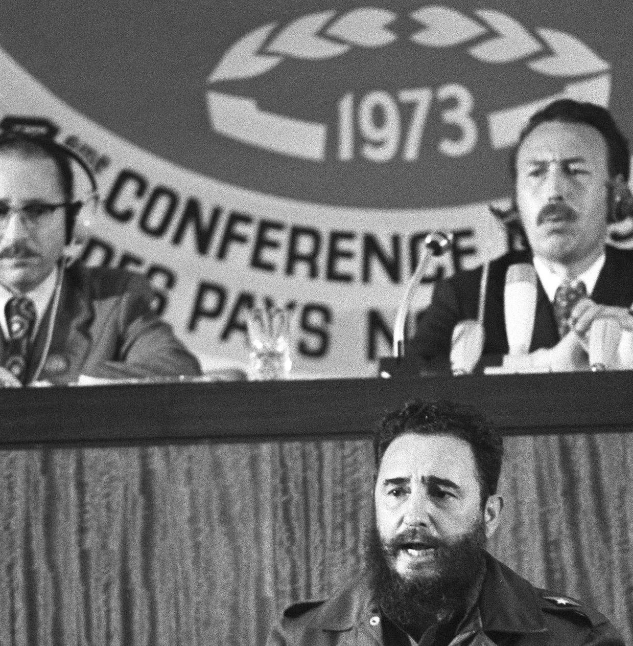 Fidel Castro speaking at the Fourth Summit Conference Of Non-Aligned States. Algiers, 1973.