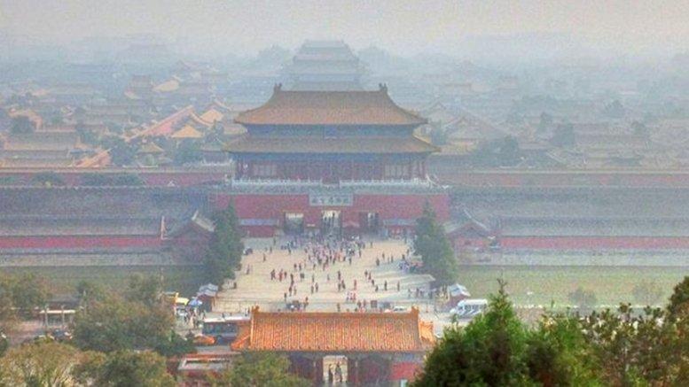 smoggy skyline above the Forbidden City, Beijing