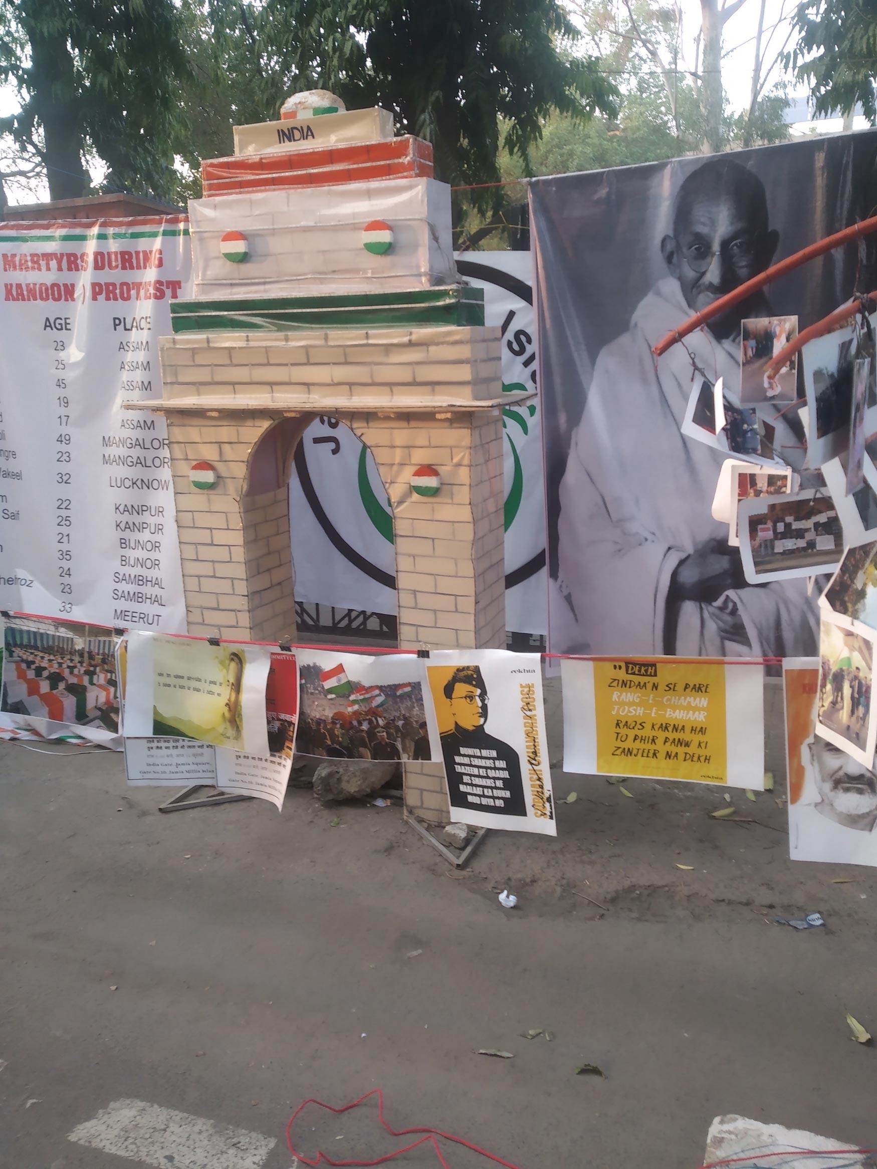 Miniature India Gate at the protest site in Jamia Millia Islamia (central university), Delhi.