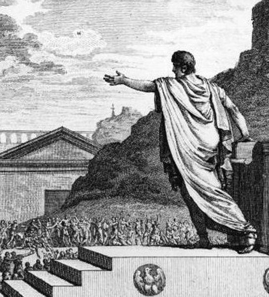 illustration of ancient Roman populist speaking to crowd