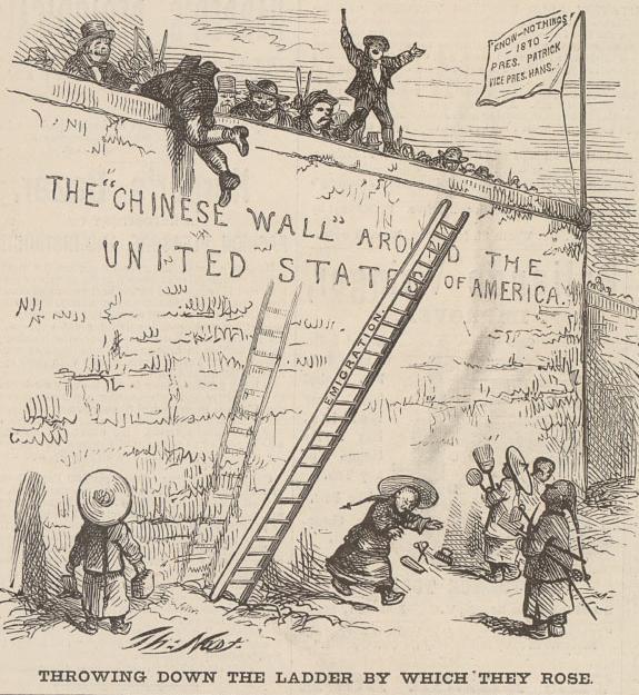 Thomas Nast political cartoon, 1870: "Throwing Down the Ladder by Which They Rose"