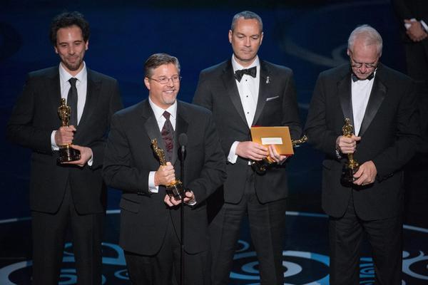 Bill Westenhofer and Rhythm and Hues team members accept 2013 Oscar for best visual effects in the film 'Life of Pi'