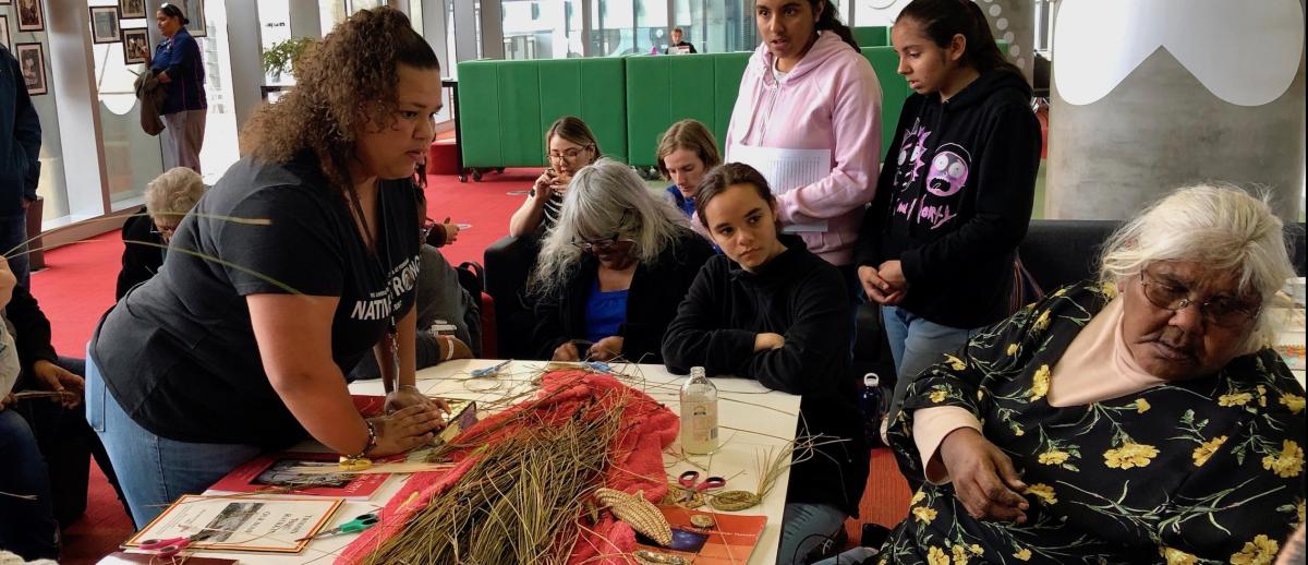 US and Canadian indigenous students mingle at an event with Australian Aboriginal elders in Melbourne