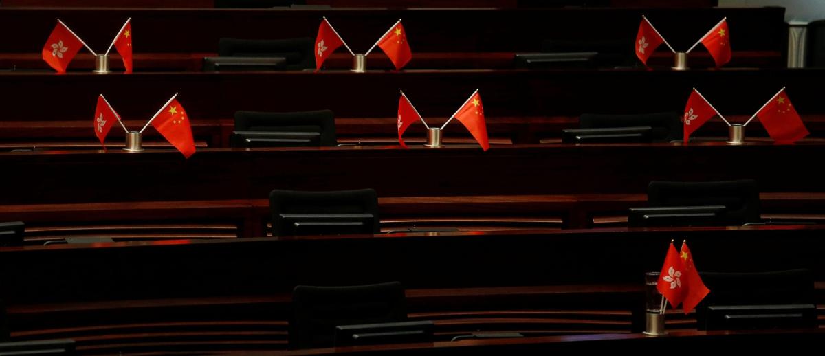 empty Legislative Council (LegCo) chamber on Oct. 19, 2016 after protest walkout by Pro-Beijing Hong Kong legislators to block swearing in of Youngspiration party members.