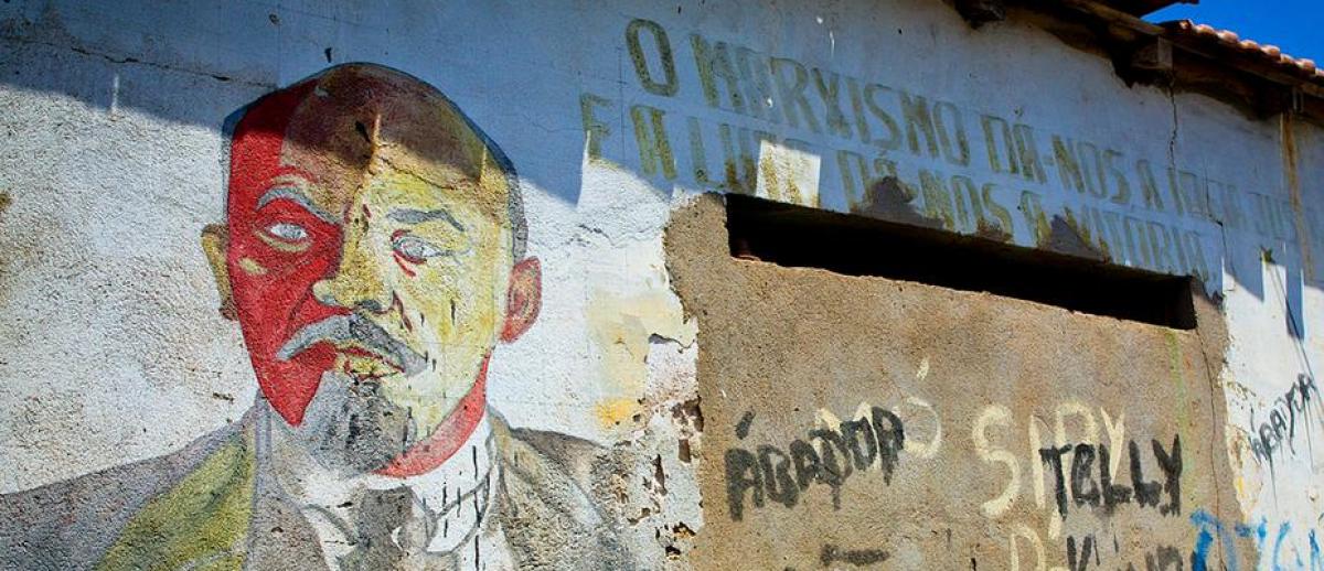 Lenin mural with graffiti, Namibe Town, Angola.