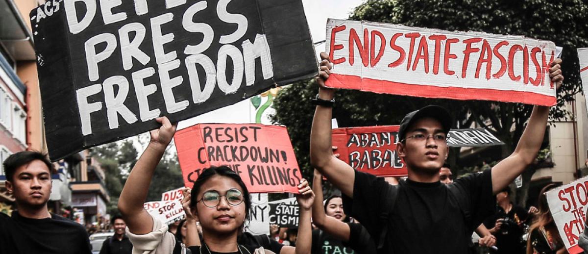 Filipino students join protest in Baguio denouncing the suppression of press freedom, February 2018.