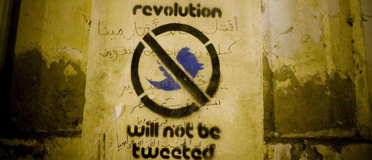 graffiti in Qasr el-Aini Street, Cairo, 2011 -- "the revolution will not be tweeted"