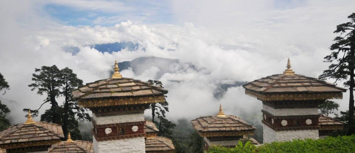 Buddhist shrines high in the mountains of Bhutan