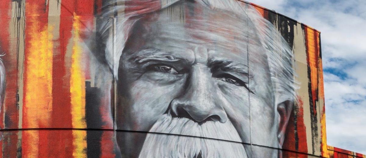 mural depicting aboriginal leader and anti-Nazi protestor William Cooper as part of Greater Shepparton Aboriginal Street Art Project.