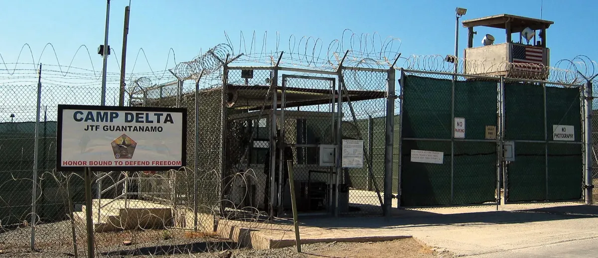 The entrance to a detention facility at Camp Delta, Guantánamo Bay, Cuba