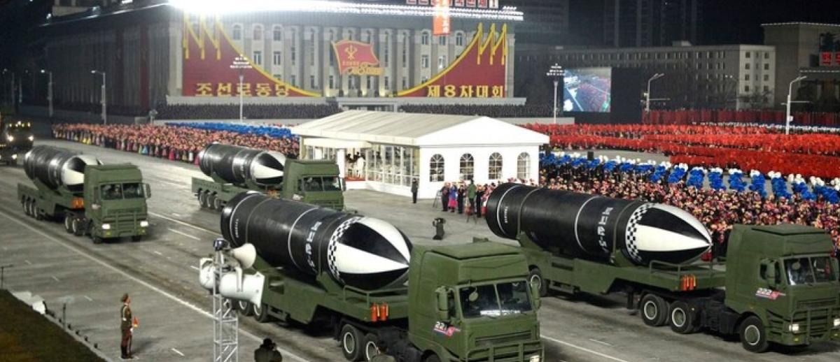 missiles on parade in Pyongyang, January 2021.