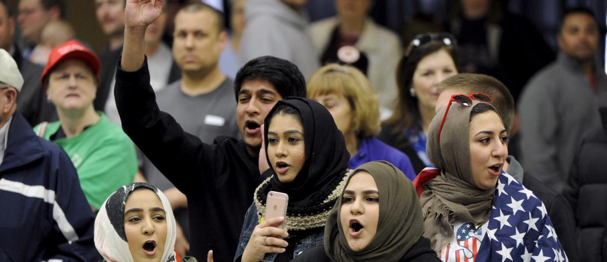 Young Muslims protest at Kansas Republican Caucus in Wichita, Kansas, on March 5, 2016. Photo by Dave Kaup/Reuters